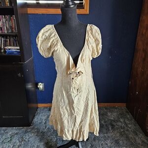 Hurley Cream yellow V-Neck Tie-Front Summer Dress womens size medium nwt